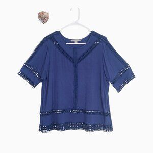 Valerie Stevens Blue Crochet Trim Knit Top Women’s L NWT